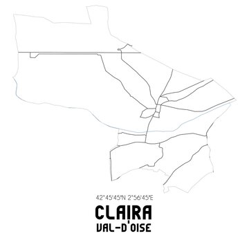 CLAIRA Val-d'Oise. Minimalistic street map with black and white lines.
