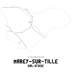 MAREY-SUR-TILLE Val-d'Oise. Minimalistic street map with black and white lines.