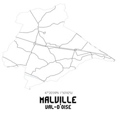 MALVILLE Val-d'Oise. Minimalistic street map with black and white lines.