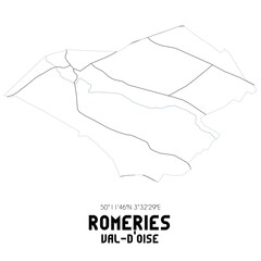 ROMERIES Val-d'Oise. Minimalistic street map with black and white lines.