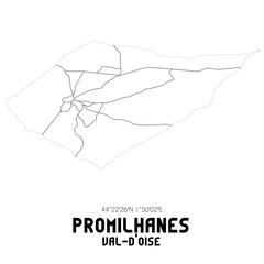 PROMILHANES Val-d'Oise. Minimalistic street map with black and white lines.