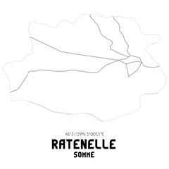 RATENELLE Somme. Minimalistic street map with black and white lines.