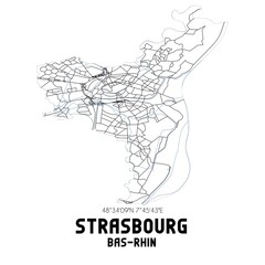 STRASBOURG Bas-Rhin. Minimalistic street map with black and white lines.