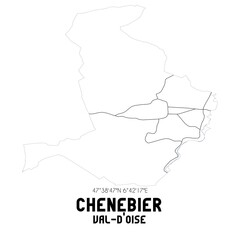 CHENEBIER Val-d'Oise. Minimalistic street map with black and white lines.