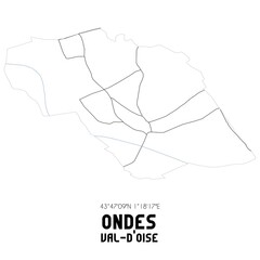 ONDES Val-d'Oise. Minimalistic street map with black and white lines.