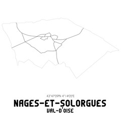 NAGES-ET-SOLORGUES Val-d'Oise. Minimalistic street map with black and white lines.