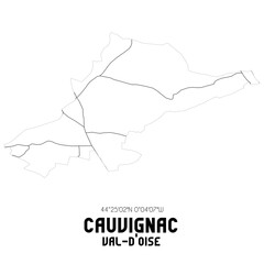 CAUVIGNAC Val-d'Oise. Minimalistic street map with black and white lines.