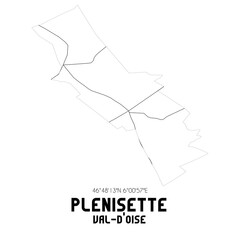 PLENISETTE Val-d'Oise. Minimalistic street map with black and white lines.