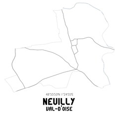 NEUILLY Val-d'Oise. Minimalistic street map with black and white lines.