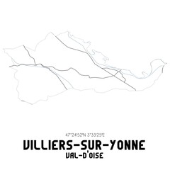 VILLIERS-SUR-YONNE Val-d'Oise. Minimalistic street map with black and white lines.