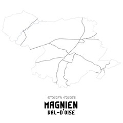 MAGNIEN Val-d'Oise. Minimalistic street map with black and white lines.