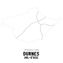 DURNES Val-d'Oise. Minimalistic street map with black and white lines.