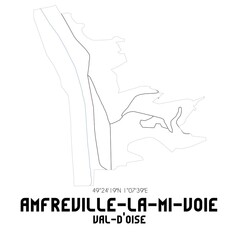 AMFREVILLE-LA-MI-VOIE Val-d'Oise. Minimalistic street map with black and white lines.