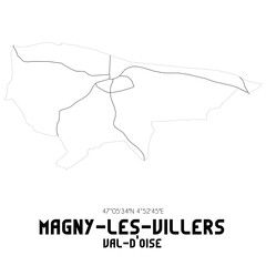 MAGNY-LES-VILLERS Val-d'Oise. Minimalistic street map with black and white lines.