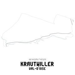 KRAUTWILLER Val-d'Oise. Minimalistic street map with black and white lines.