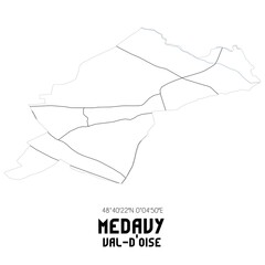 MEDAVY Val-d'Oise. Minimalistic street map with black and white lines.