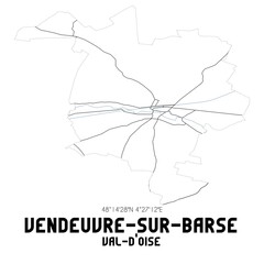 VENDEUVRE-SUR-BARSE Val-d'Oise. Minimalistic street map with black and white lines.