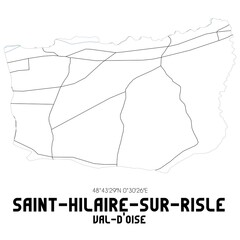 SAINT-HILAIRE-SUR-RISLE Val-d'Oise. Minimalistic street map with black and white lines.