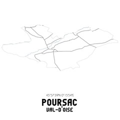 POURSAC Val-d'Oise. Minimalistic street map with black and white lines.