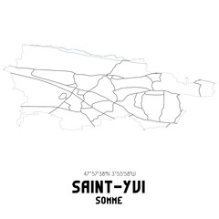 SAINT-YVI Somme. Minimalistic street map with black and white lines.