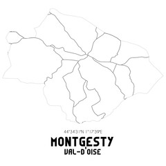 MONTGESTY Val-d'Oise. Minimalistic street map with black and white lines.