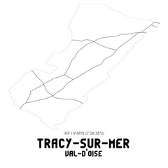 TRACY-SUR-MER Val-d'Oise. Minimalistic street map with black and white lines.