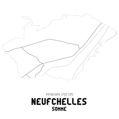 NEUFCHELLES Somme. Minimalistic street map with black and white lines.