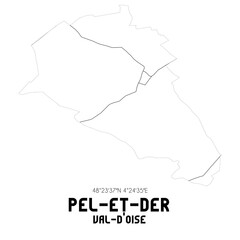 PEL-ET-DER Val-d'Oise. Minimalistic street map with black and white lines.