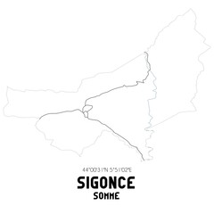 SIGONCE Somme. Minimalistic street map with black and white lines.