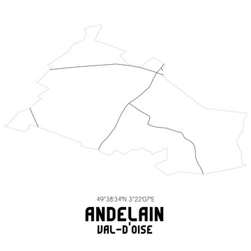 ANDELAIN Val-d'Oise. Minimalistic street map with black and white lines.