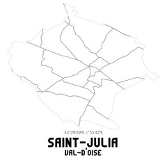 SAINT-JULIA Val-d'Oise. Minimalistic street map with black and white lines.