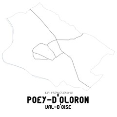 POEY-D'OLORON Val-d'Oise. Minimalistic street map with black and white lines.