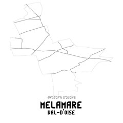 MELAMARE Val-d'Oise. Minimalistic street map with black and white lines.