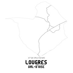 LOUGRES Val-d'Oise. Minimalistic street map with black and white lines.