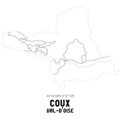 COUX Val-d'Oise. Minimalistic street map with black and white lines.