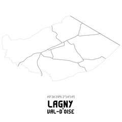 LAGNY Val-d'Oise. Minimalistic street map with black and white lines.