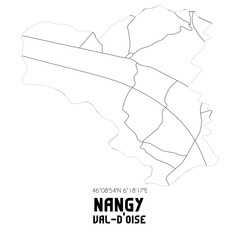 NANGY Val-d'Oise. Minimalistic street map with black and white lines.