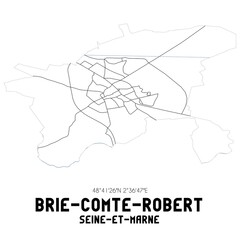 BRIE-COMTE-ROBERT Seine-et-Marne. Minimalistic street map with black and white lines.