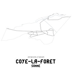 COYE-LA-FORET Somme. Minimalistic street map with black and white lines.