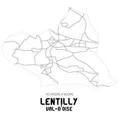 LENTILLY Val-d'Oise. Minimalistic street map with black and white lines.