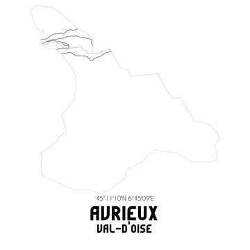 AVRIEUX Val-d'Oise. Minimalistic street map with black and white lines.