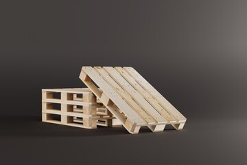 Warehouse pallets on a yellow background. The concept of warehousing, working in a warehouse on a forklift. 3d render, 3d illustration.