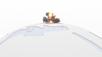 large explosion on a simplified fragment of the globe with Europe visible 3D Render
