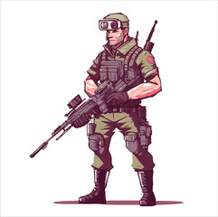 Vector illustration of modern soldier, comics art