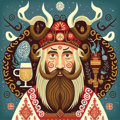 Abstract illustration of russian folk old man druid