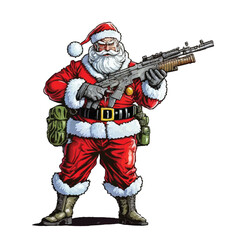 Vector illustration of military equipped Santa, Happy 2023