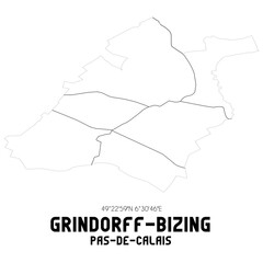 GRINDORFF-BIZING Pas-de-Calais. Minimalistic street map with black and white lines.
