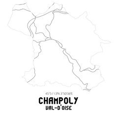 CHAMPOLY Val-d'Oise. Minimalistic street map with black and white lines.