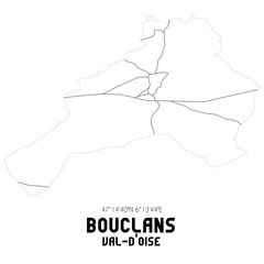 BOUCLANS Val-d'Oise. Minimalistic street map with black and white lines.
