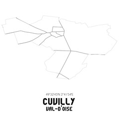 CUVILLY Val-d'Oise. Minimalistic street map with black and white lines.